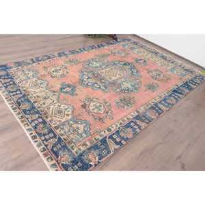 Alfombra Turca Vintage, Alfombra Grande de 5.9x9.3 pies, Alfombra de Lana con Diseño de Plantas y Árboles en Azul y Rojo - Product Image 2