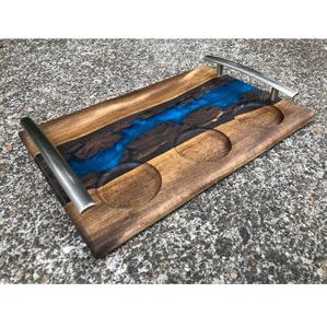 Natural Wooden Resin Serving <b>Tray</b> Platter Metal Handle for <b>Breakfast</b> Tea Kitchen Living Room Dining Kitchenware Dinnerware - Product Image 1