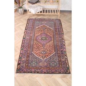 Tapis en laine turque 3,4x6,1 pi (105x186 cm) écologique, patchwork, avec support en latex, violet ombré, tapis vintage - Product Image 1
