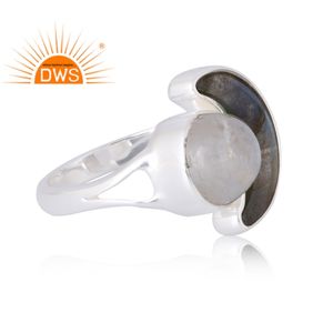 Vente chaude 925 Sterling Silver Natural Labradorite & Rainbow Moon Gemstone Ring Bijoux personnalisés pour les femmes Cadeau pour elle - Product Image 4