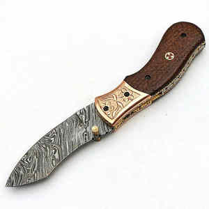 Couteau pliant en acier damas avec manche en bois confortable Couteaux pliants de camping - Product Image 5