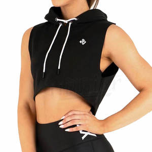 Vente en gros de pulls à capuche sans manches décontractés à la mode pour femmes, sweats à capuche courts sexy pour la course et l'entraînement pour femmes - Product Image 2