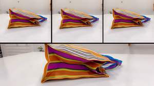 Bolsa de compras de nailon reutilizable ecológica con cremallera RPET Bolsas de playa de plástico recicladas tejidas a rayas hechas en la India - Product Image 3