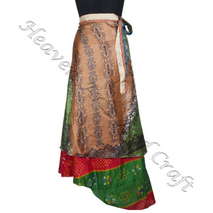 Nueva ropa de noche Vestido envolvente de seda Reversible 2 capas Adultos Falda envolvente Indio Faldas envolventes de seda de varias capas Fabricante - Product Image 6