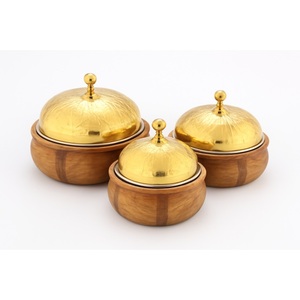 Vente chaude Ensemble élégant de 3 boîtes en bois à base marron clair avec couvercles dorés Parfait pour les bijoux Cadeaux Artisanat Écologique - Product Image 3