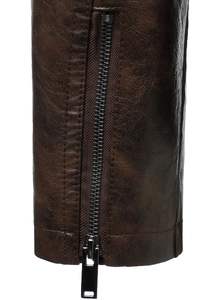 เสื้อแจ็กเก็ตบอมเบอร์หนังเข้ารูปสำหรับผู้ชาย, เสื้อโค้ทไบค์เกอร์ซิปหน้าคอตั้งทรงไม่สมมาตรฤดูหนาว - Product Image 6