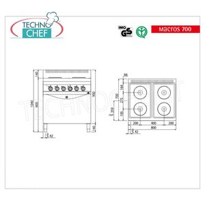 Cuisinière électrique 4 plaques sur four GN 2/1, Kw.17.9 - Product Image 2