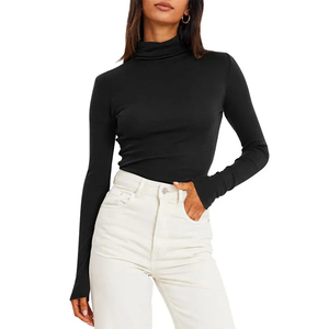 2024 Tops recortados de manga larga para mujer, camisetas de punto con calefacción básica negra, ropa térmica de invierno holgada informal ajustada sólida - Product Image 1