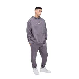 Conjunto de Sudadera con Capucha y Pantalones Deportivos de Felpa Francesa de 450 g/m², Lavado Ácido, Estilo Holgado, Fabricante OEM Personalizado - Product Image 1