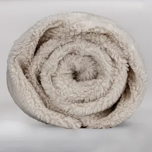 Factory Manufacturer Artificial White Faux Fur Fabric Sherpa Beige 60% Polyester 40% Acrylic