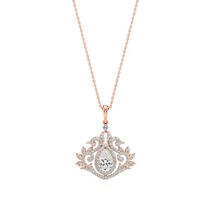 สร้อยคอจี้เพชรรูปดอกบัวทองคำ 14K โรสโกลด์ เพชรทรงลูกแพร์ธรรมชาติ เครื่องประดับงานแต่งงานสำหรับผู้หญิง - Product Image 4