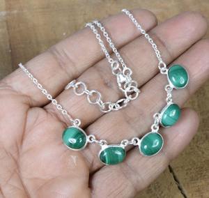 Collier pendentif solitaire en malachite verte, argent sterling 925, pierre précieuse naturelle, pierre de naissance d'avril, tendance, certifié, anniversaire - Product Image 4