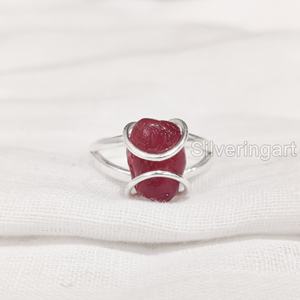 Joyería de piedra áspera, anillo para mujer, piedra preciosa Natural crudo de rubí, piedra natal de Julio, banda de alambre, joyería de Navidad, anillo de Plata de Ley 925 - Product Image 5