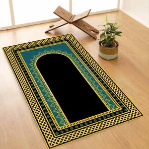 Tapis de prière islamique or et bleu : Tapis de culte imprimé en 3D, avec tapis moelleux à poils longs - Product Image 5