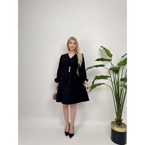 Vestido negro hasta la rodilla missJANELL con hombros plisados y detalle de cinturón, tela doble Atlas, mezcla de poliéster y elastano - Product Image 2