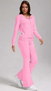 Vente en gros de vêtements de sport décontractés d'hiver rétro Y2K pour femmes, ensemble pantalon et sweat-shirt à jambes évasées, logo personnalisé, uni, écologique - Product Image 5