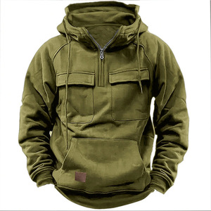 Sudadera con capucha de otoño-invierno para hombre, abrigo de Color sólido de poliéster 100%, deportes juveniles americanos europeos, estilo multibolsillo - Product Image 6