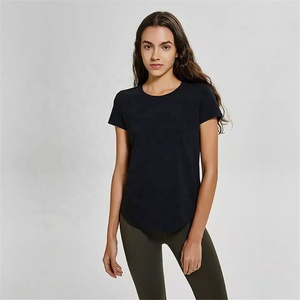 2022 mujeres algodón secado rápido gimnasio Yoga Camisetas cuello redondo manga corta al por mayor - Product Image 4