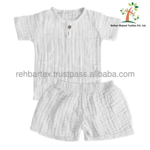 Chất Lượng Cao 100% Cotton Muslin Bé Quần Áo Đặt Mùa Hè Giản Dị Tops Quần Short Boys & Cô Gái Trẻ Mới Biết Đi Trẻ Em Bé Trang Phục Vải