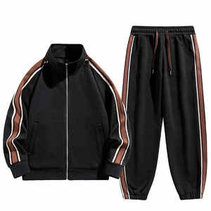 ชุดวอร์มลำลองฤดูหนาวแบบขายส่ง ปรับแต่งได้สำหรับผู้ชาย-ชุดกีฬา ทรงปกติ ระบายอากาศได้ดี ผลิตจากโพลีเอสเตอร์ 100% ดีไซน์ 2 in 1 สีพื้น - Product Image 1