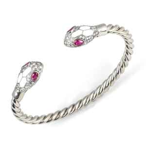Bracelet manchette unisexe avec pierre rouge ronde et motif tête de serpent, diamètre 6,2 cm, poids 19,54 g - Product Image 2
