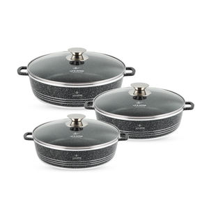 Ensemble de casseroles peu profondes en granit antiadhésif de qualité supérieure, 6 pièces, avec couvercles - Product Image 1