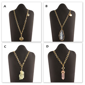 ผู้หญิงอินเทรนด์ไฟ Labradorite หอยเป๋าฮื้อเปลือกเสน่ห์พลอยชุบทองรูปไข่คลิปเชื่อมโยงห่วงโซ่สร้อยคอเครื่องประดับสำหรับเธอ - Product Image 3