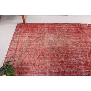 4.2x8.6 ft Rug, Vintage Rug, Turkish <b>Red</b> <b>Wool</b> Abstract Rug - Product Image 4