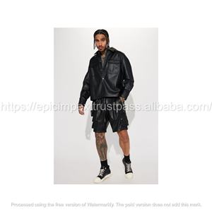 Veste d'hiver décontractée nouveau style pour hommes en cuir PU épais noir - Product Image 2