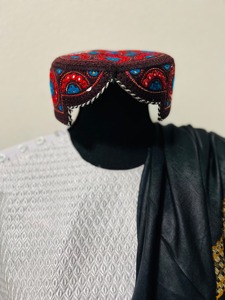 Afghani Heritage Vintage Traditional <b>Cap</b> Handmade <b>Ethnic</b> Pashtun Headwear Formal Lace 100% Cotton Adjustable - Product Image 3