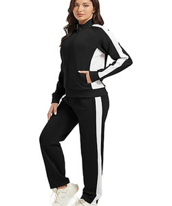 Tenues de jogging de gymnastique décontractées pour femmes à manches longues ensemble de survêtement à fermeture éclair complète à col montant avant respirant pour l'automne - Product Image 1