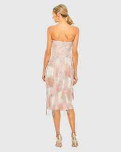 Élégante robe pleine longueur pour dames pour cocktail et soirée sans bretelles Poly-Mesh droite décorée de perles broderie à paillettes - Product Image 3