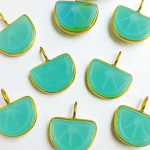 925 argent forme de citron sculpté Aqua calcédoine pierre précieuse à la main pendentif à breloque bricolage plaqué or pendentif en pierres précieuses - Product Image 3