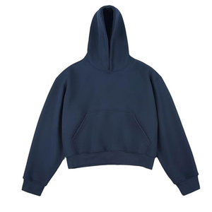 Unisex Oversized Crop <b>Hoodie</b> Solid Color Fleece Hooded Sweatshirt Regular Sleeve Casual Style Autumn Wear - Product Image 2
