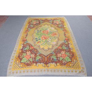 Turkish Large Rug, 6.3x9.5 ft Vintage Rug, <b>Yellow</b> Kilim <b>Wool</b> Rug - Product Image 1