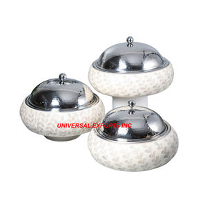 Juego de dos calentadores de alimentos de madera, cazuela de diseñador hecha a mano de calidad superior, olla caliente de metal elegante clásica - Product Image 3