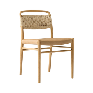 Silla de Comedor Moderna Minimalista de Madera de Teca y Ratán, Respaldo Curvo, Asiento Acolchado, Ecológica, para Interiores, Comedor, Cafetería, Restaurante - Product Image 3