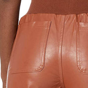 Pantalones de cuero personalizados para mujer de la mejor calidad, ropa de moda deportiva frontal plana de cintura media para invierno a precio normal al por mayor - Product Image 6