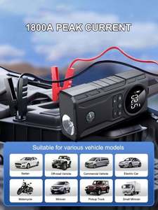 Inflateur multifonctionnel 4-en-1 1800A à courant de crête Gonfleur de batterie 30000mAh USB Power Bank Noir pour camions - Product Image 5