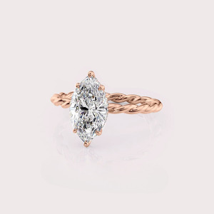 Anillo de Compromiso con Diamante Cultivado en Laboratorio con Certificación IGI, Corte Marquesa, Oro Blanco/Amarillo y Rosa de 14K, Banda Trenzada, Anillo Nupcial - Product Image 2