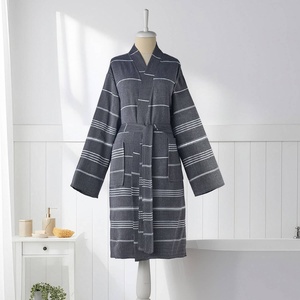 Peignoirs en gros - Kimono Sultan classique à rayures noir 100% coton turc, fournisseur OEM pour hôtels, spas et centres de villégiature - Product Image 3