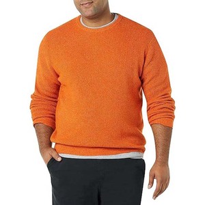 Pull tricoté à manches longues de couleur orange vêtements pour hommes pulls en tricot laine matériel personnalisé chandails respirants à col rond - Product Image 1