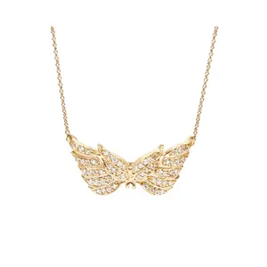 Angel Wing NecklaceでSolid 14 18k Solid Gold Pave Diamonds SI Quality H Color Necklace