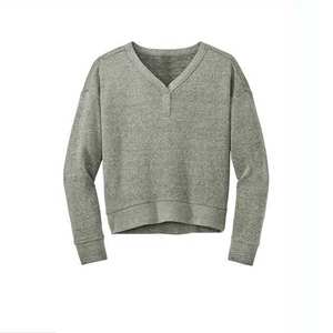 Women's V-Neck Grey Wool/Acrylic Pullover Sweatshirt with Front Customization Anti-Pilling & Breathable for Winter Wear - Product Image 1