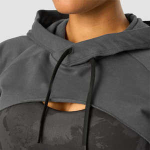 <b>Womens</b> Dark Grey Cropped <b>Hoodie</b> <b>and</b> <b>Leggings</b> <b>Set</b> Custom Logo Workout Gymwear Seamless Activewear Outfit - Product Image 4