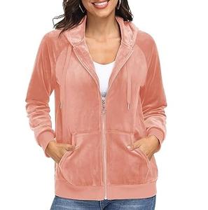 Services OEM personnalisés Vêtements pour femmes Sweat à capuche en velours Sweat à capuche en velours à fermeture éclair de grande taille respirant hiver extérieur à capuche pour les femmes - Product Image 6