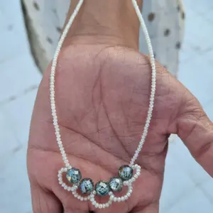 ลูกปัดกลมเพชรสีขาวและสีฟ้าสร้อยคอเพชรโมอิสซาไนต์เพชร AAA - Product Image 1