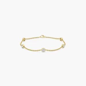 Pulsera de Diamantes Redondos de Moda, Cadena de Oro Amarillo de 18k, Diseño Clásico Brillante para Chicas - Product Image 1