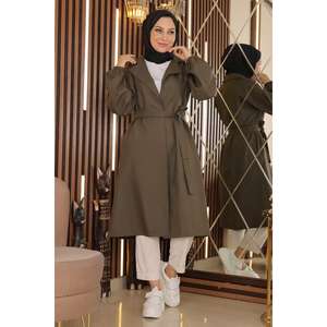 Manteau trench pour femme à col large et ceinture, style vintage, imprimé fourrure de renard, saison hiver automne, en laine tricotée personnalisée et coton. - Product Image 6