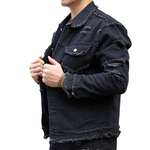 Custom High Quality Streetwear Men Blank Long Sleeve Wash Denim Coat <b>Vintage</b> Distressed Ripped <b>Jackets</b> - Product Image 5
